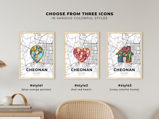 Cheonan South Korea maps with colorful icons