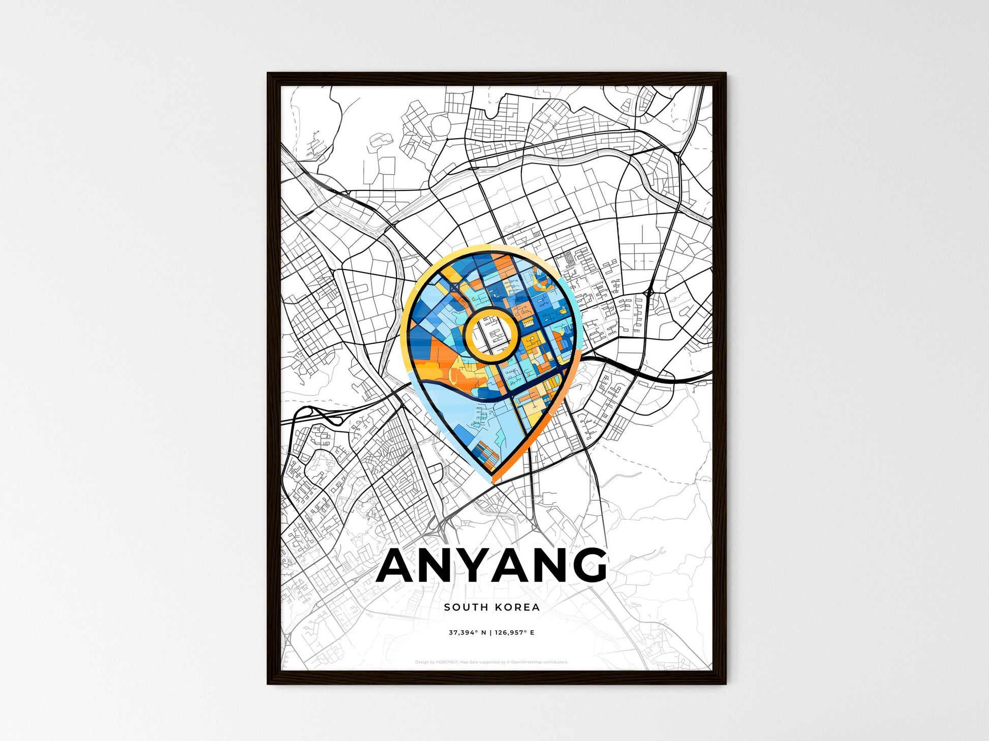 ANYANG SOUTH KOREA minimal art map with a colorful icon. Where it all began, Couple map gift. Style 1