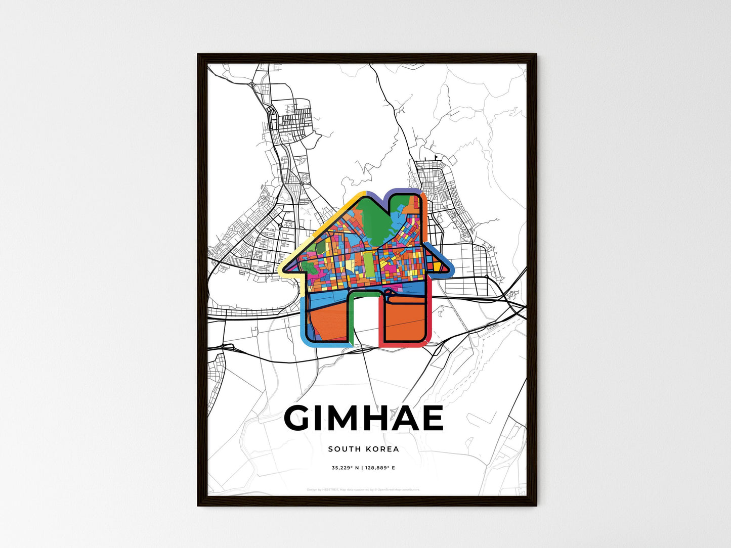 Gimhae South Korea wedding art map with home icon