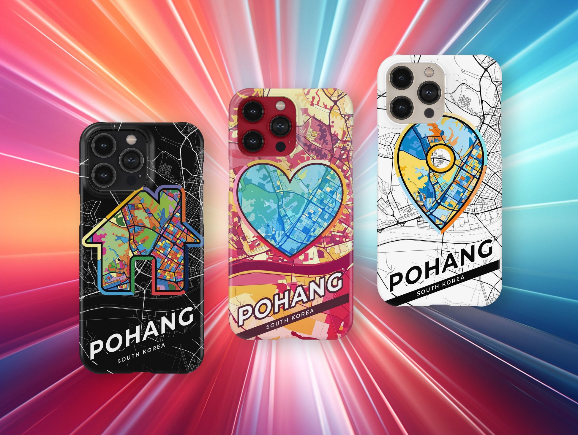 Pohang South Korea slim phone case with colorful icon. Birthday, wedding or housewarming gift. Couple match cases.