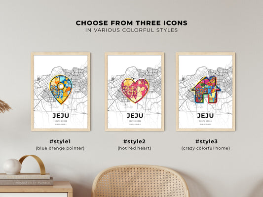 Jeju South Korea maps with colorful icons