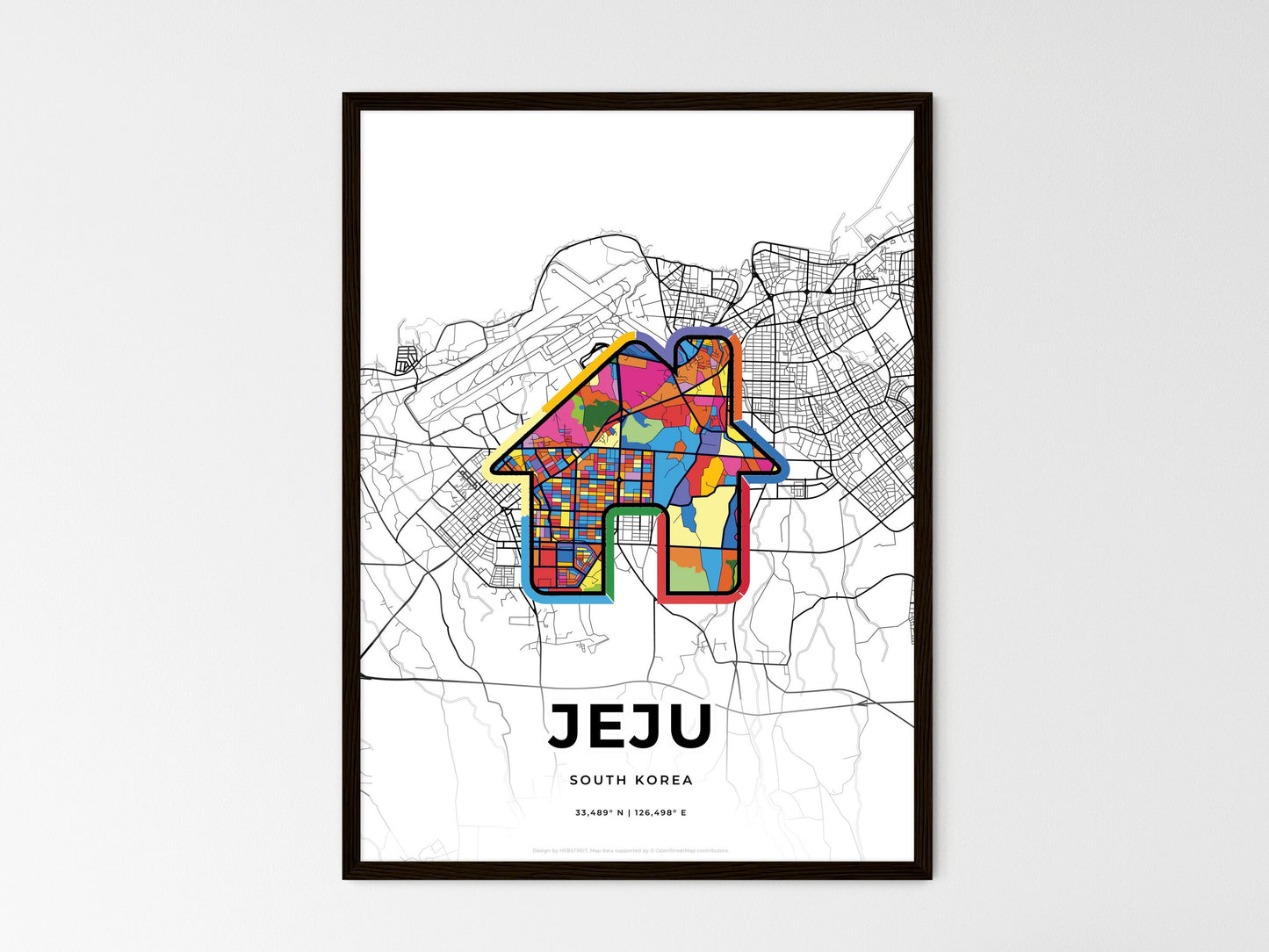 Jeju South Korea wedding art map with home icon