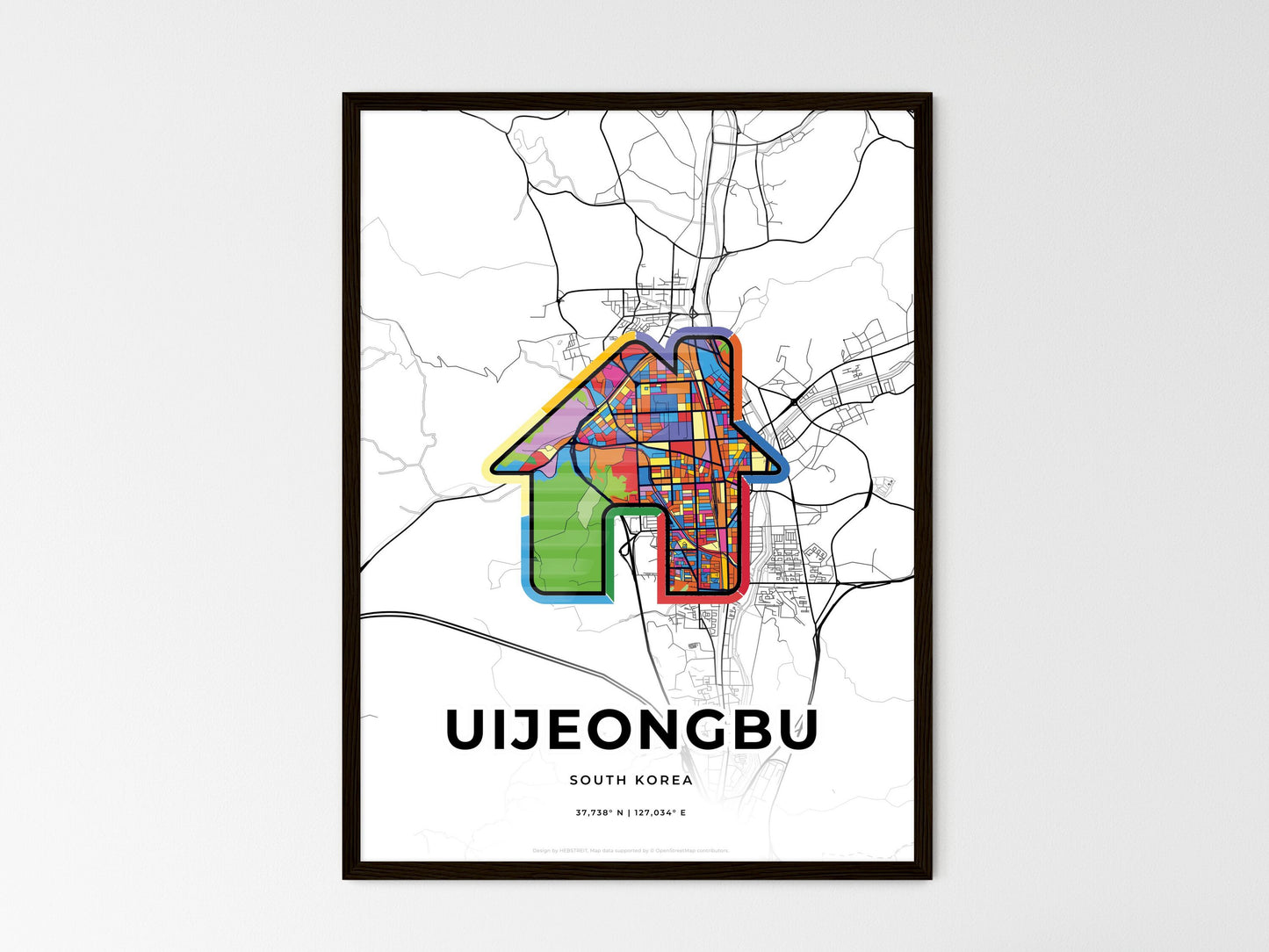 Uijeongbu South Korea wedding art map with home icon