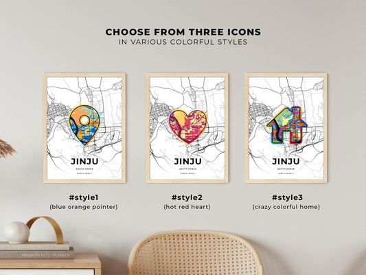 Jinju South Korea maps with colorful icons