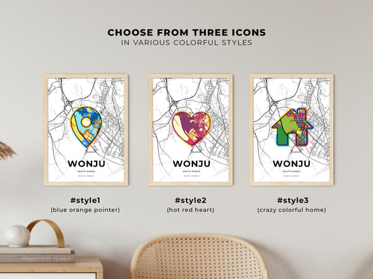 Wonju South Korea maps with colorful icons