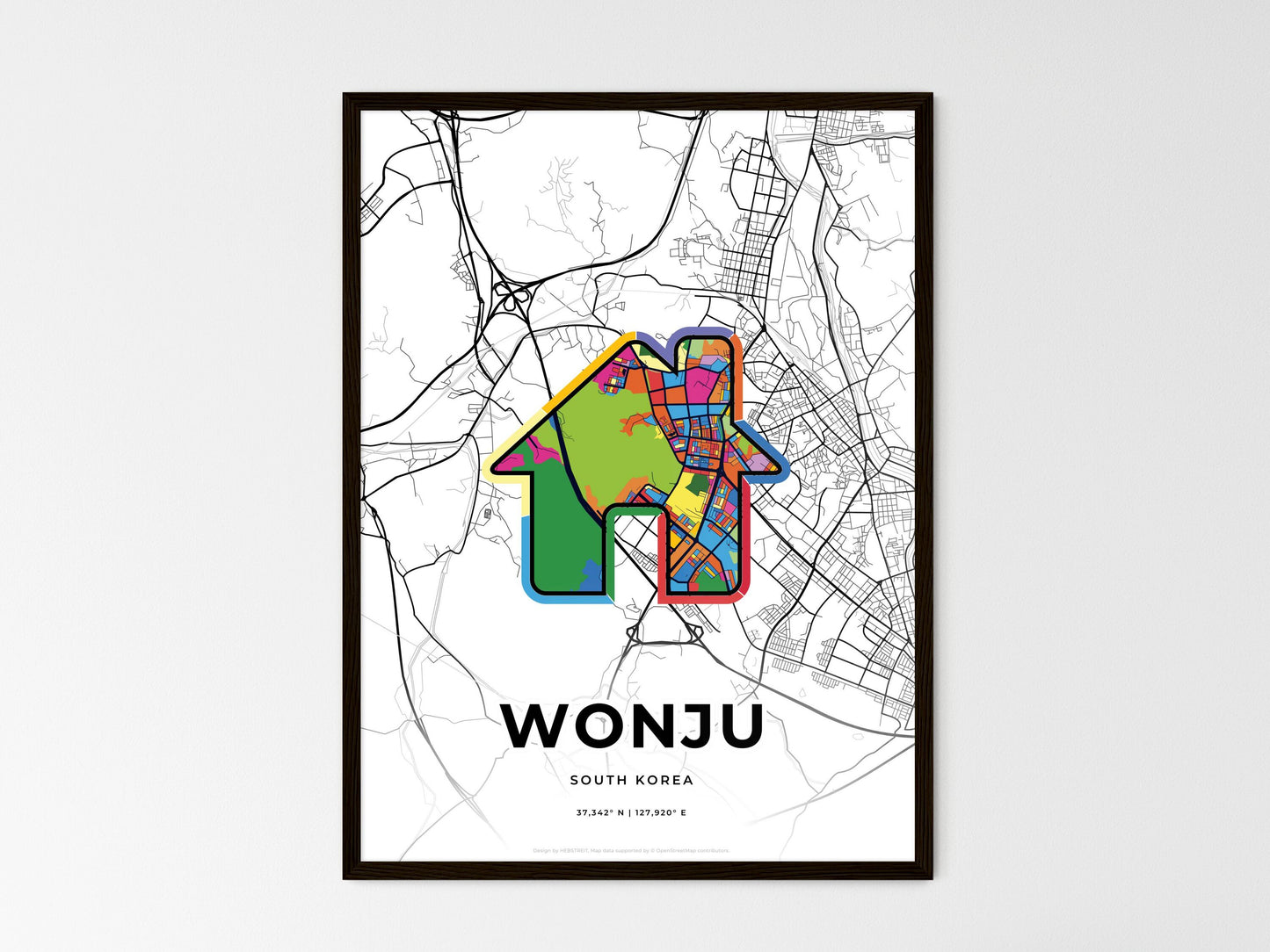 Wonju South Korea wedding art map with home icon