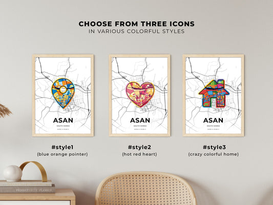 Asan South Korea maps with colorful icons