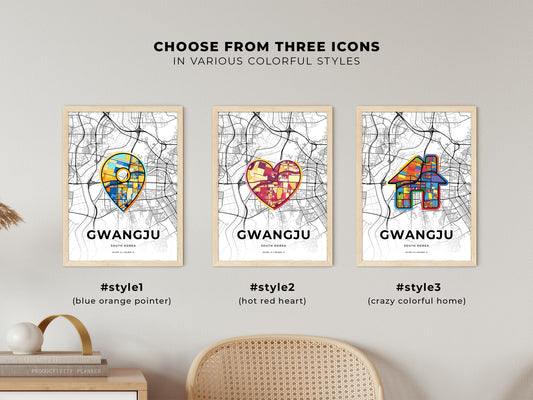 Gwangju South Korea maps with colorful icons