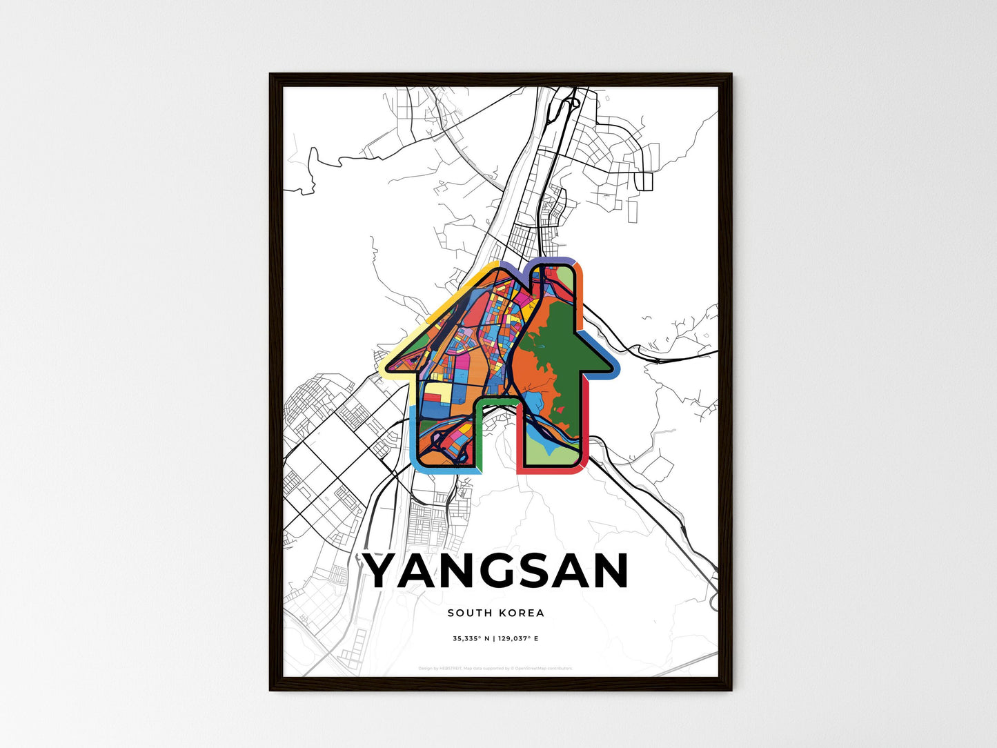 Yangsan South Korea wedding art map with home icon