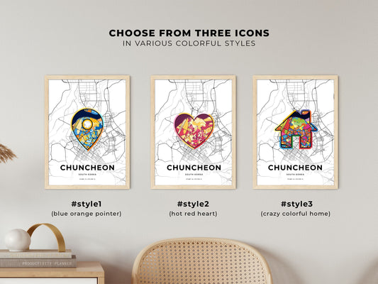 Chuncheon South Korea maps with colorful icons