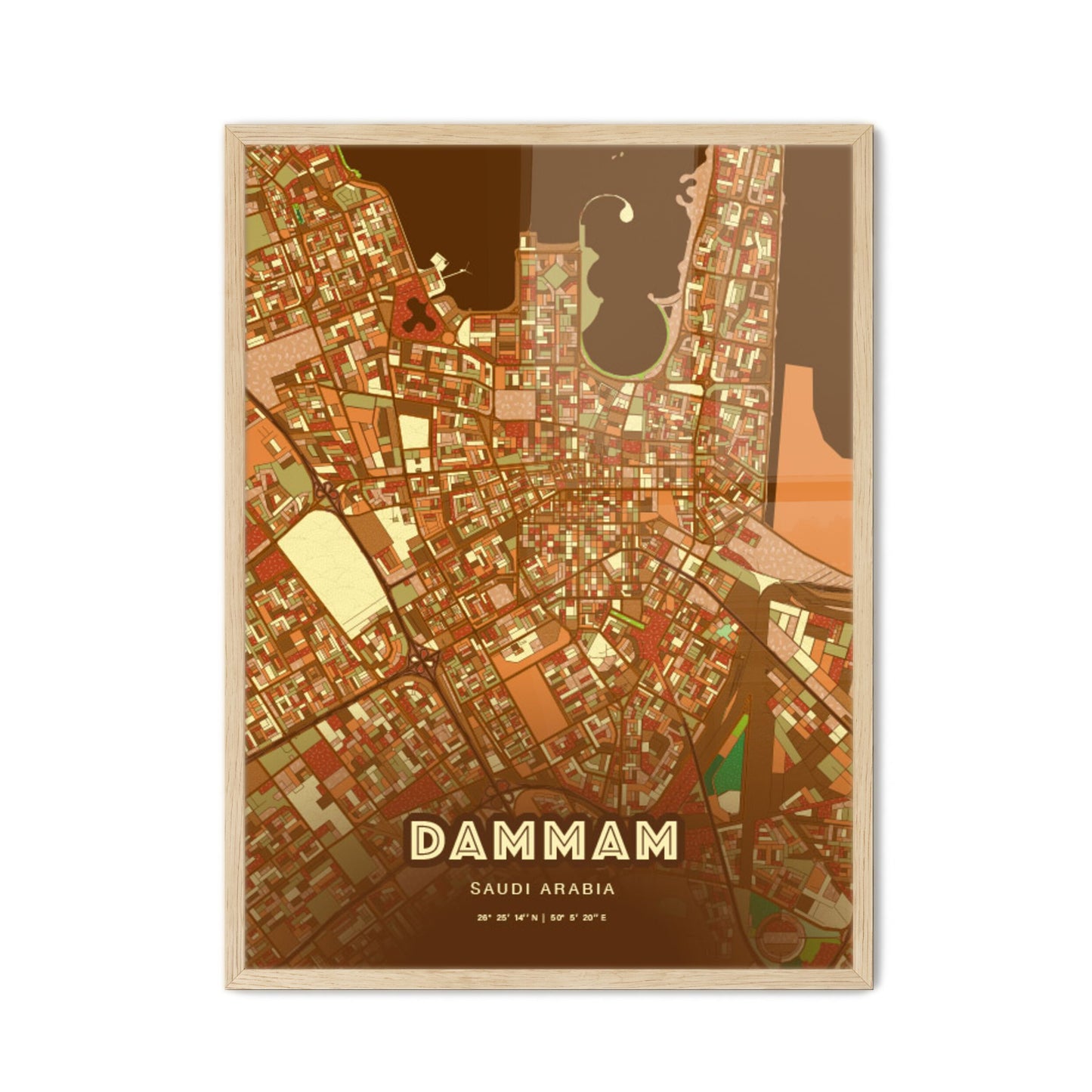 Colorful DAMMAM SAUDI ARABIA Fine Art Map Farmhouse