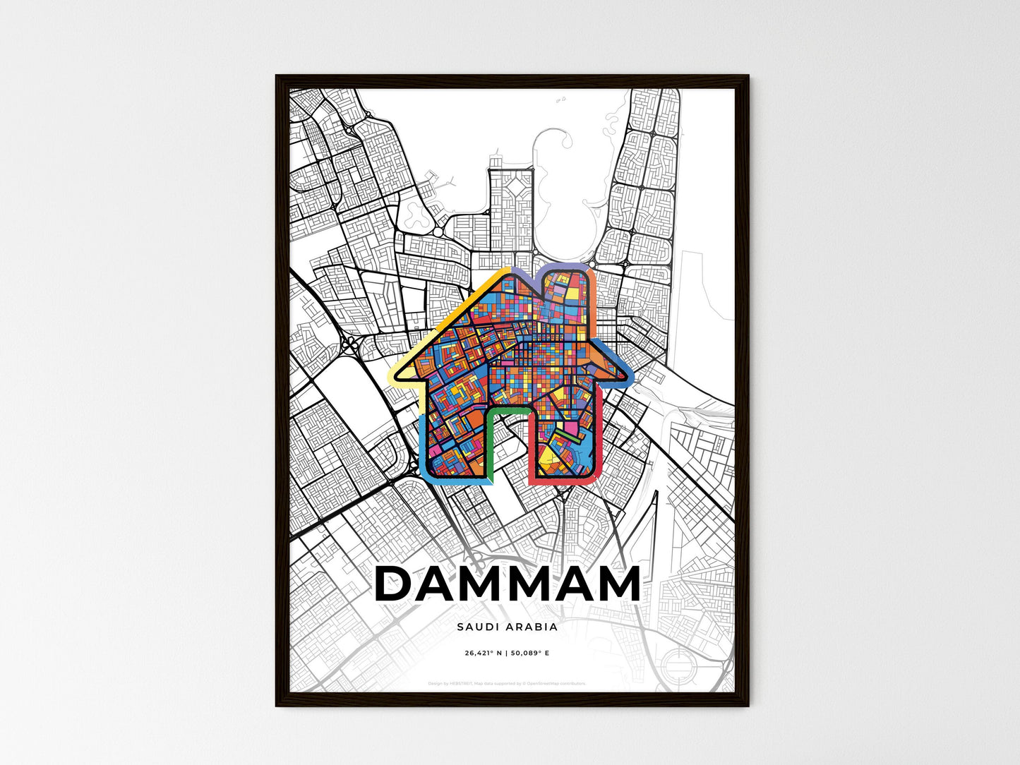Dammam Saudi Arabia wedding art map with home icon