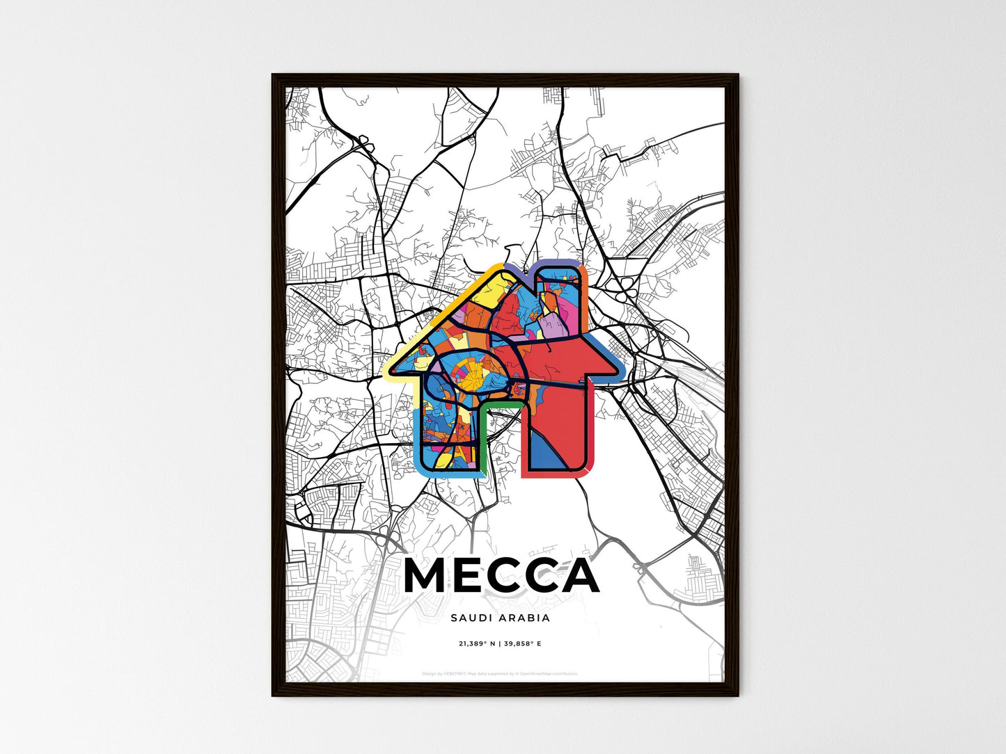 Mecca Saudi Arabia wedding art map with home icon
