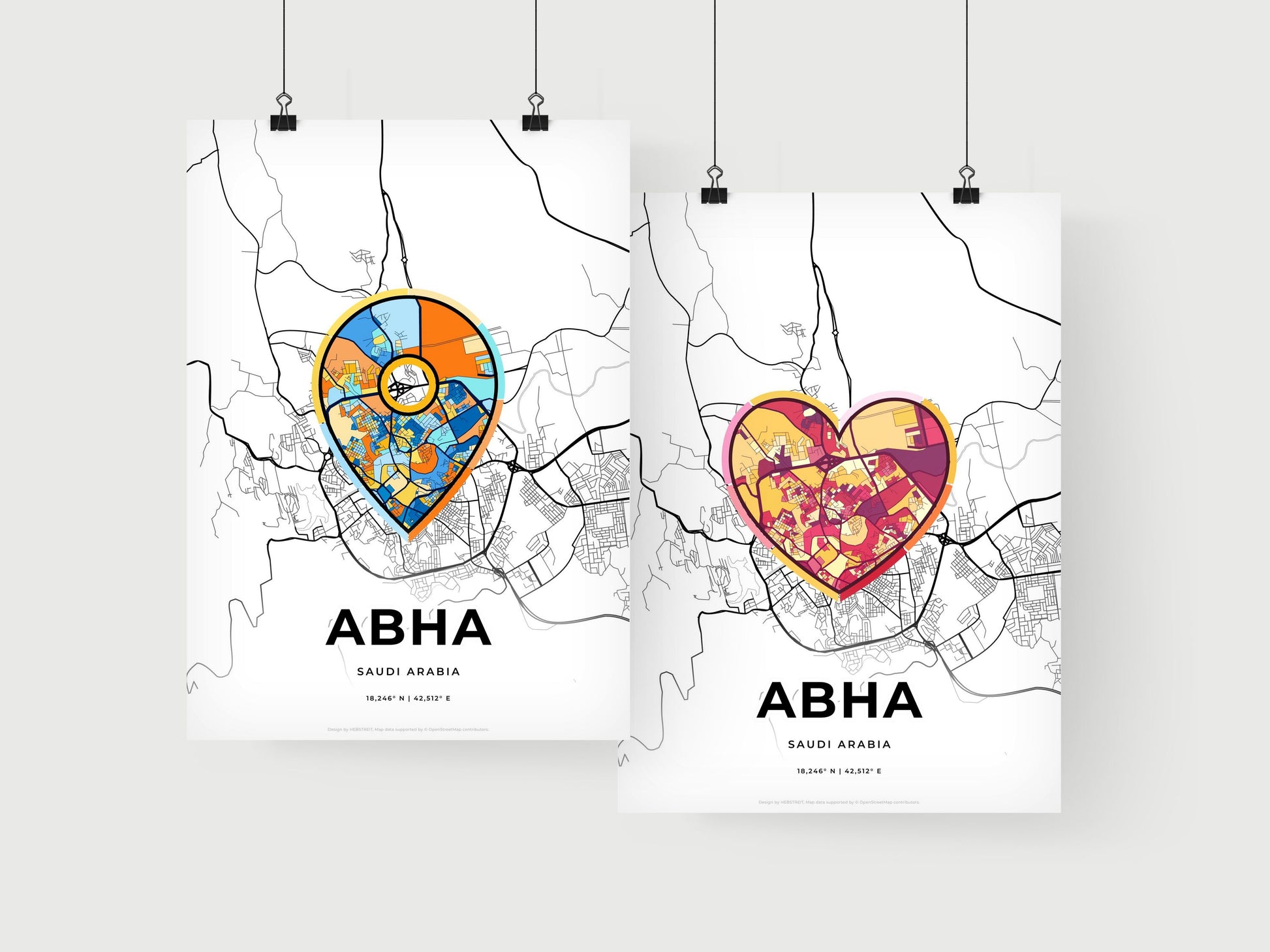 ABHA SAUDI ARABIA minimal art map with a colorful icon. Where it all began, Couple map gift.