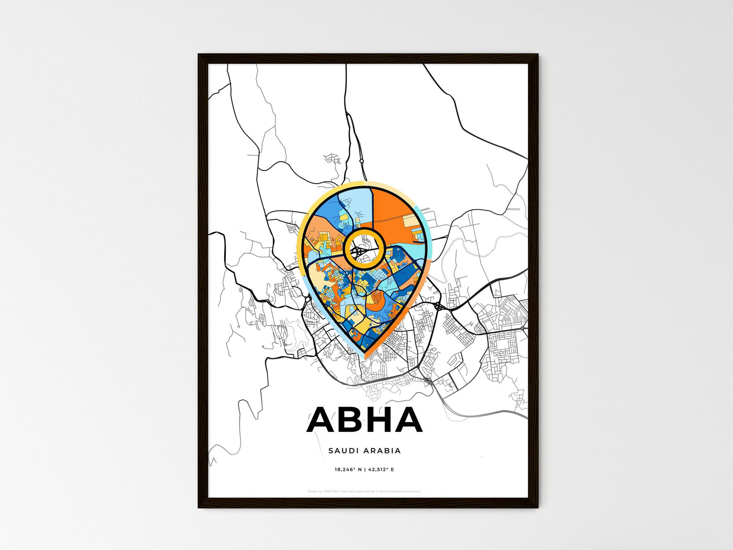 ABHA SAUDI ARABIA minimal art map with a colorful icon. Where it all began, Couple map gift. Style 1