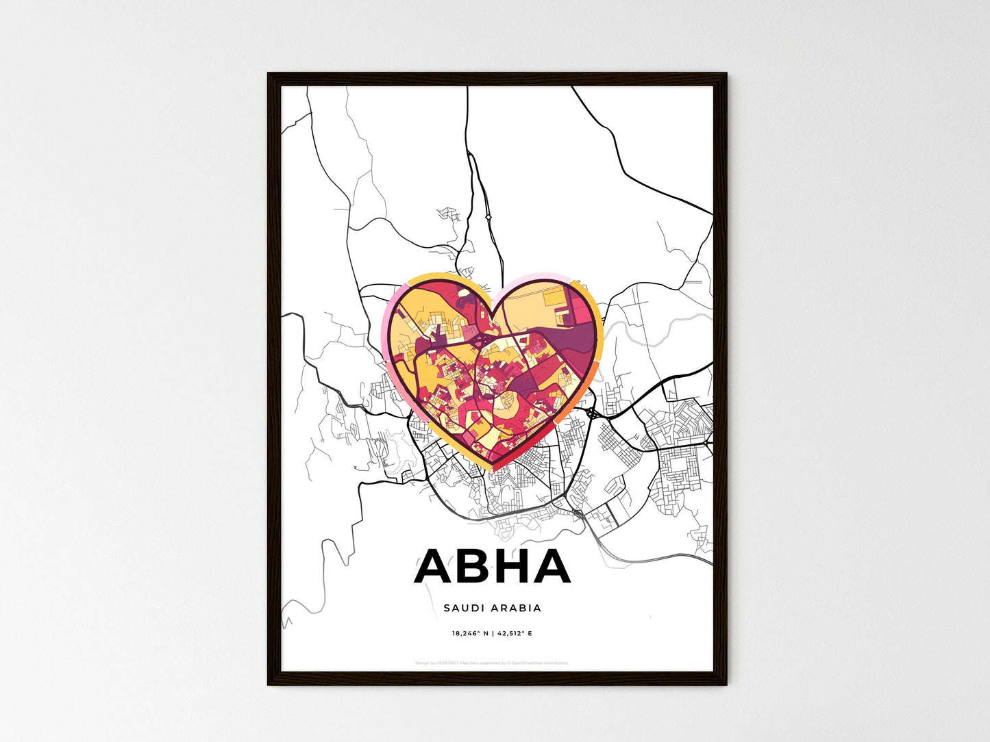 ABHA SAUDI ARABIA minimal art map with a colorful icon. Where it all began, Couple map gift. Style 2