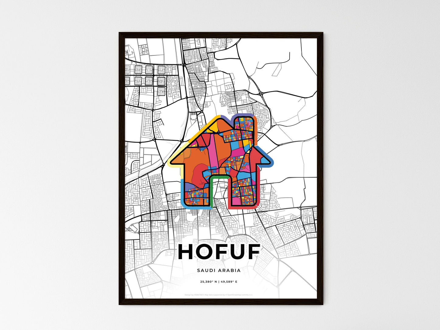 Hofuf Saudi Arabia wedding art map with home icon