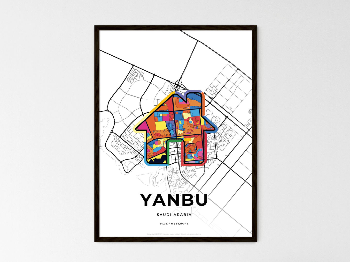 Yanbu Saudi Arabia wedding art map with home icon