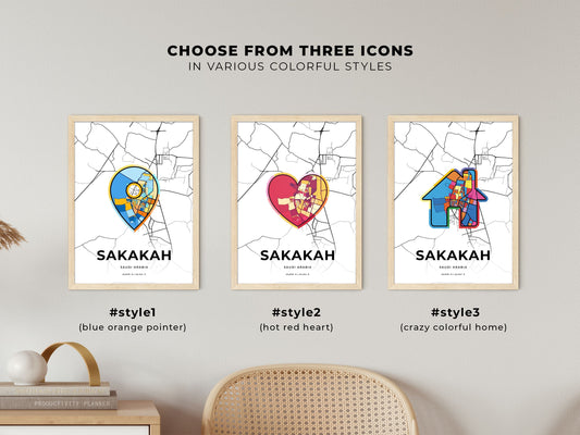 Sakakah Saudi Arabia maps with colorful icons