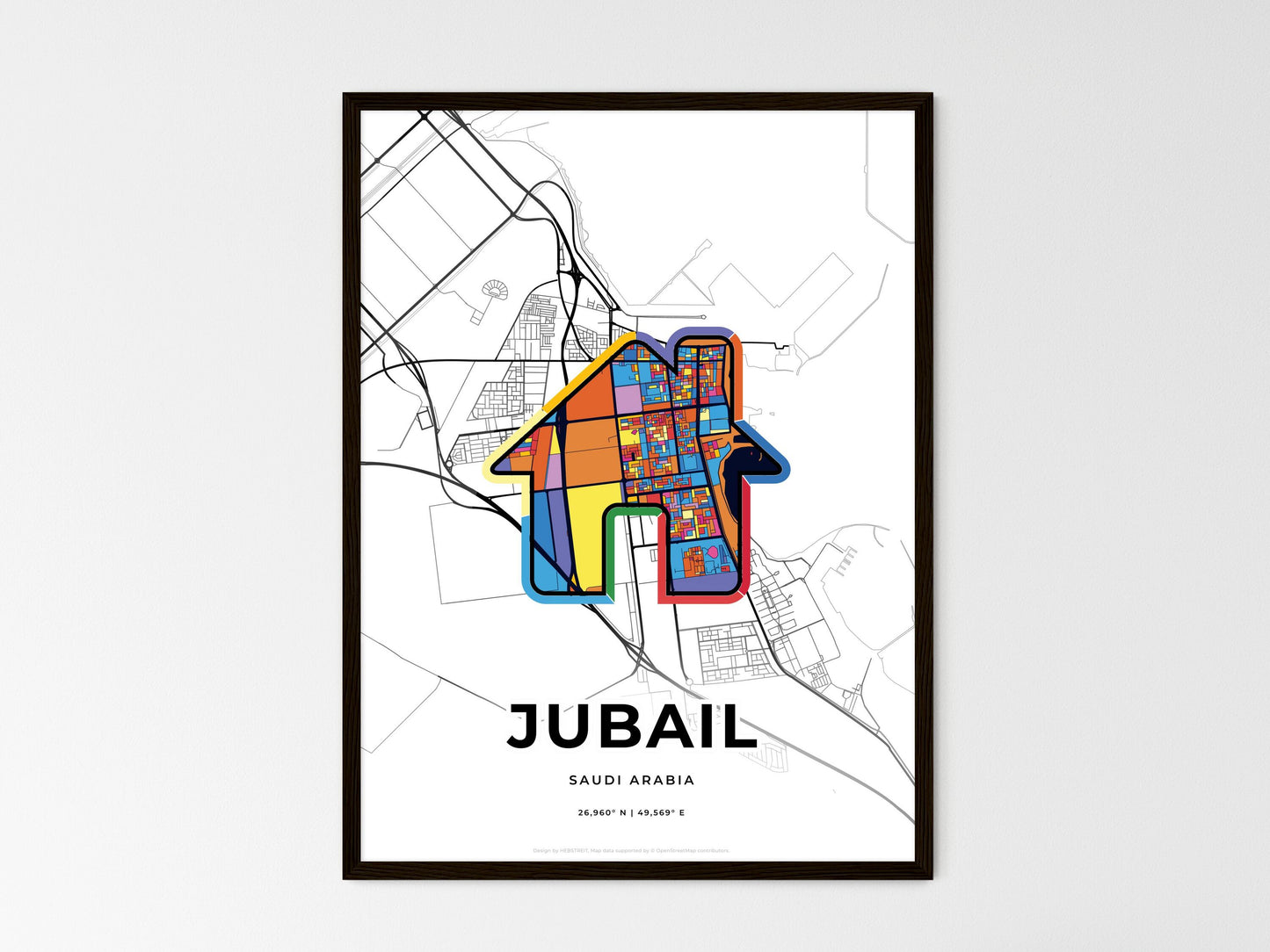 Jubail Saudi Arabia wedding art map with home icon
