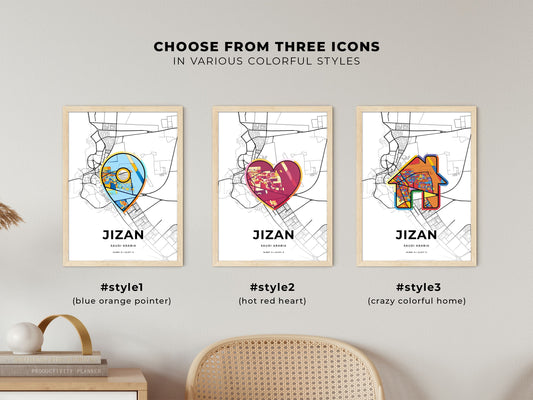 Jizan Saudi Arabia maps with colorful icons