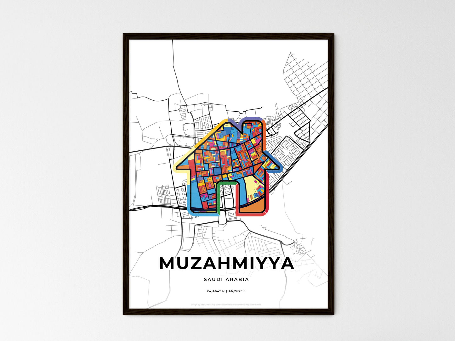 Muzahmiyya Saudi Arabia wedding art map with home icon