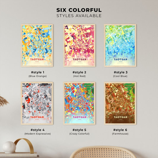 Colorful TAOYUAN TAIWAN Fine Art Map Blue Orange