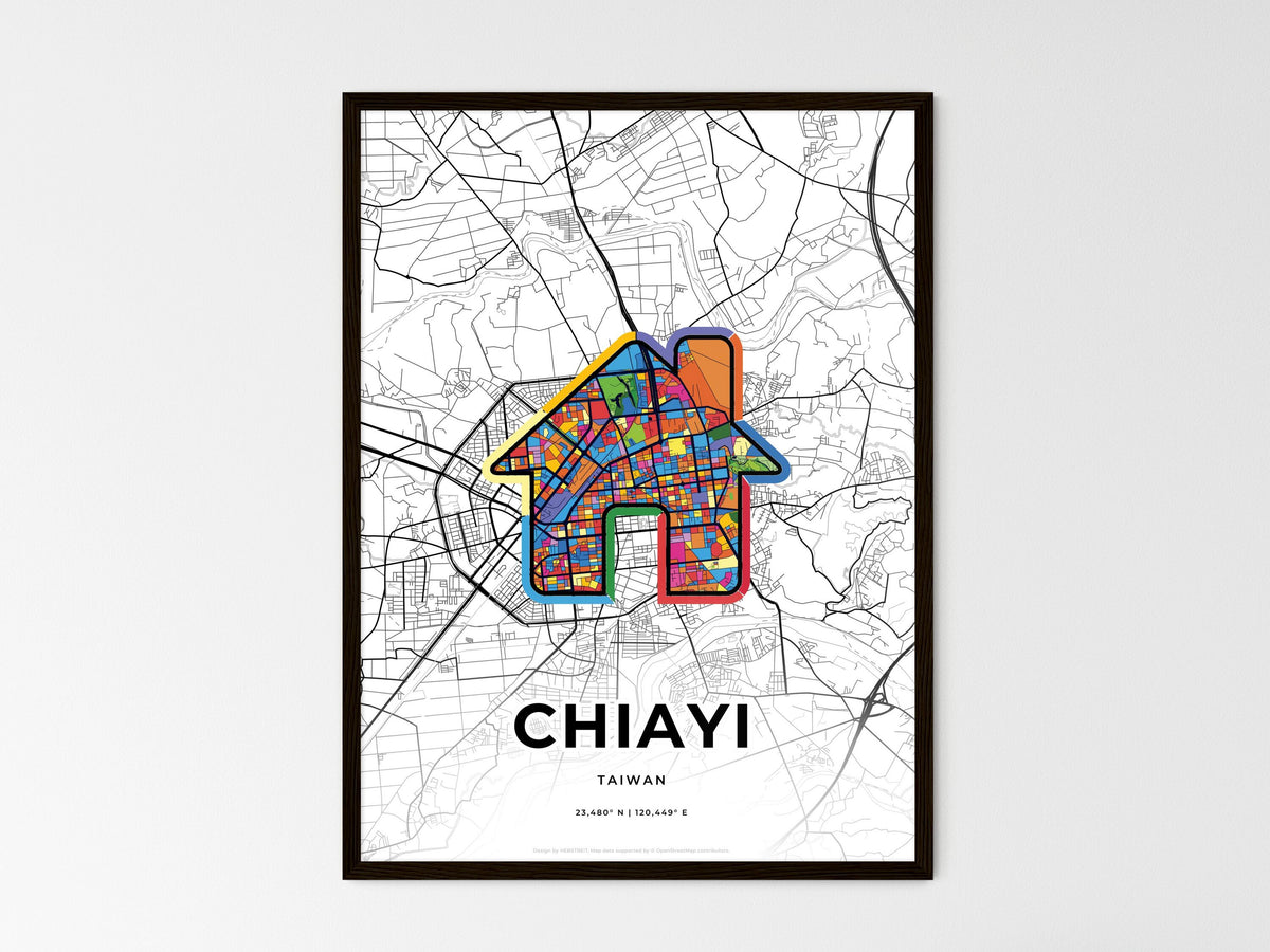 Chiayi Taiwan wedding art map with home icon