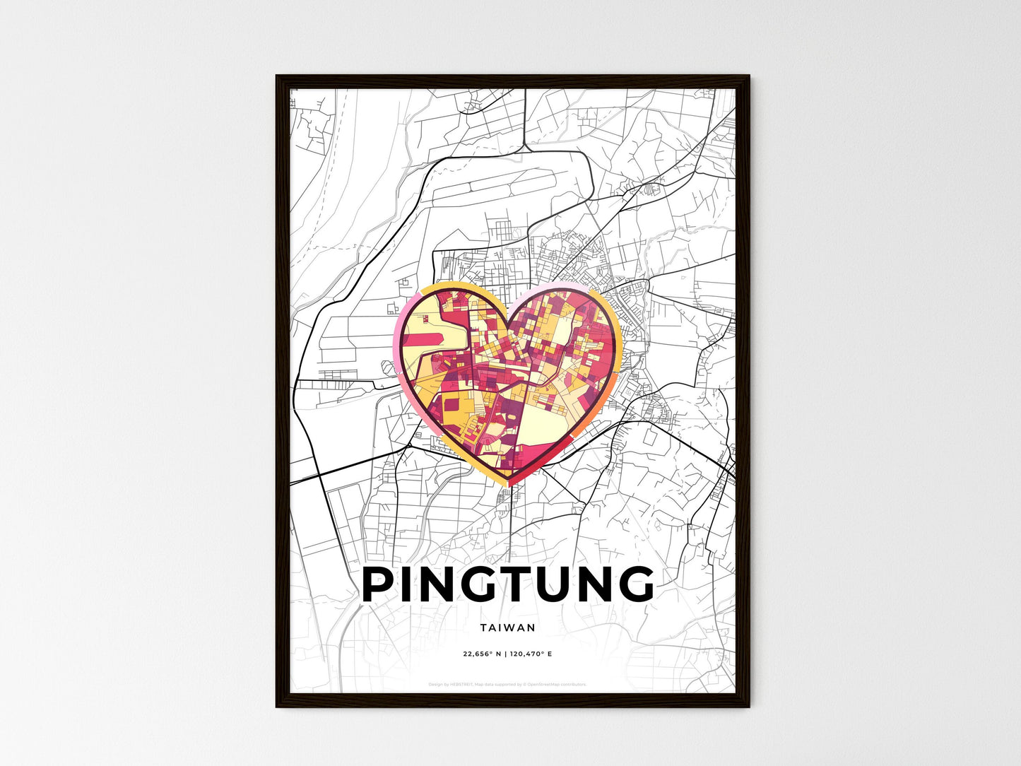 Pingtung Taiwan wedding art map with heart icon
