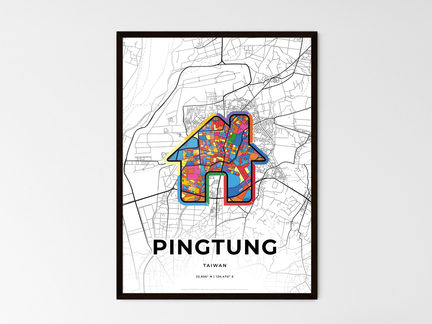 Pingtung Taiwan wedding art map with home icon