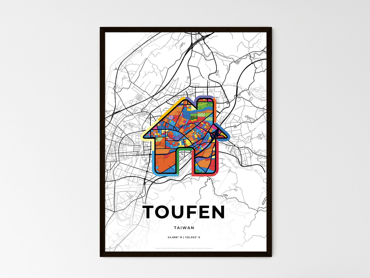 Toufen Taiwan wedding art map with home icon