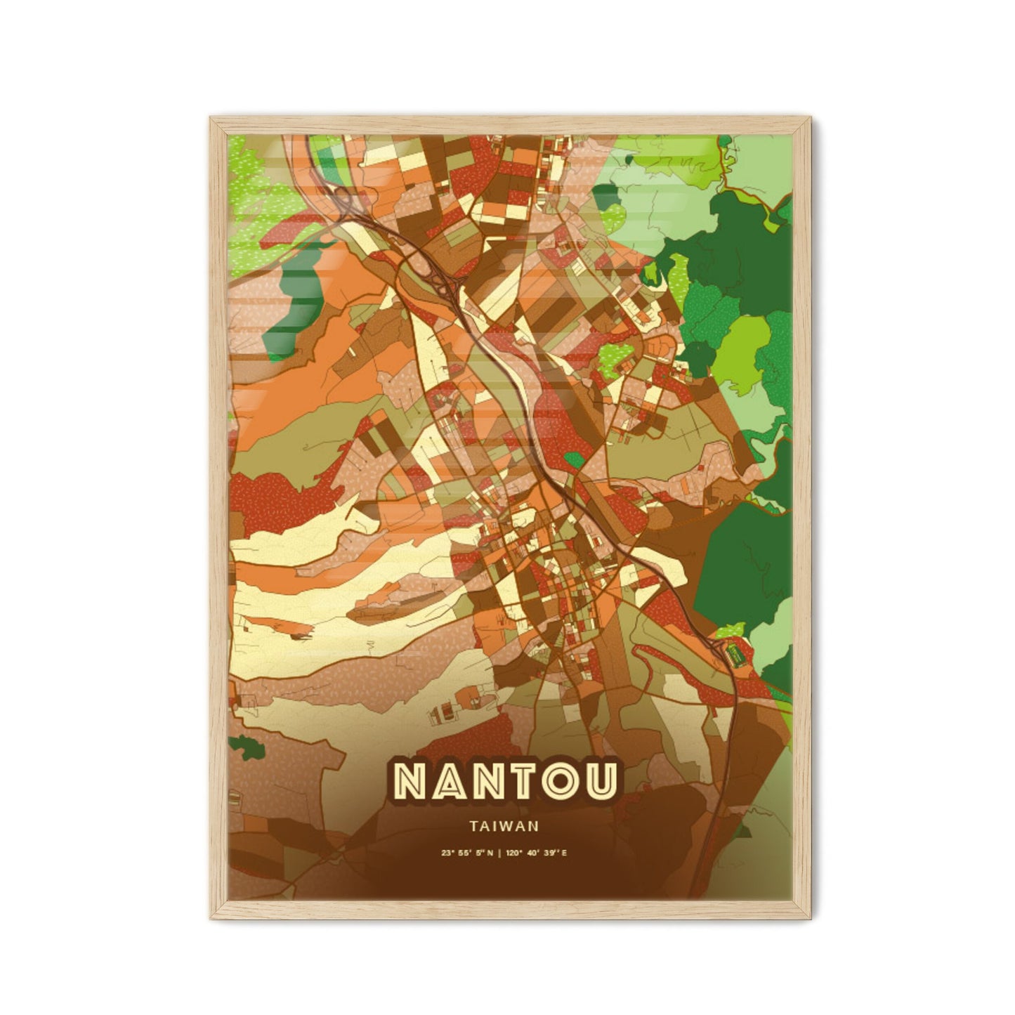 Colorful NANTOU TAIWAN Fine Art Map Farmhouse