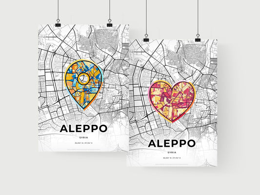 ALEPPO SYRIA minimal art map with a colorful icon. Where it all began, Couple map gift.