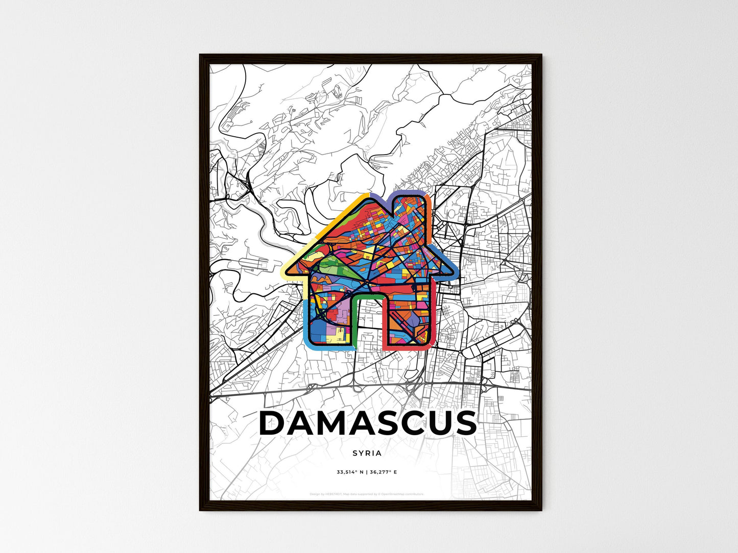Damascus Syria wedding art map with home icon