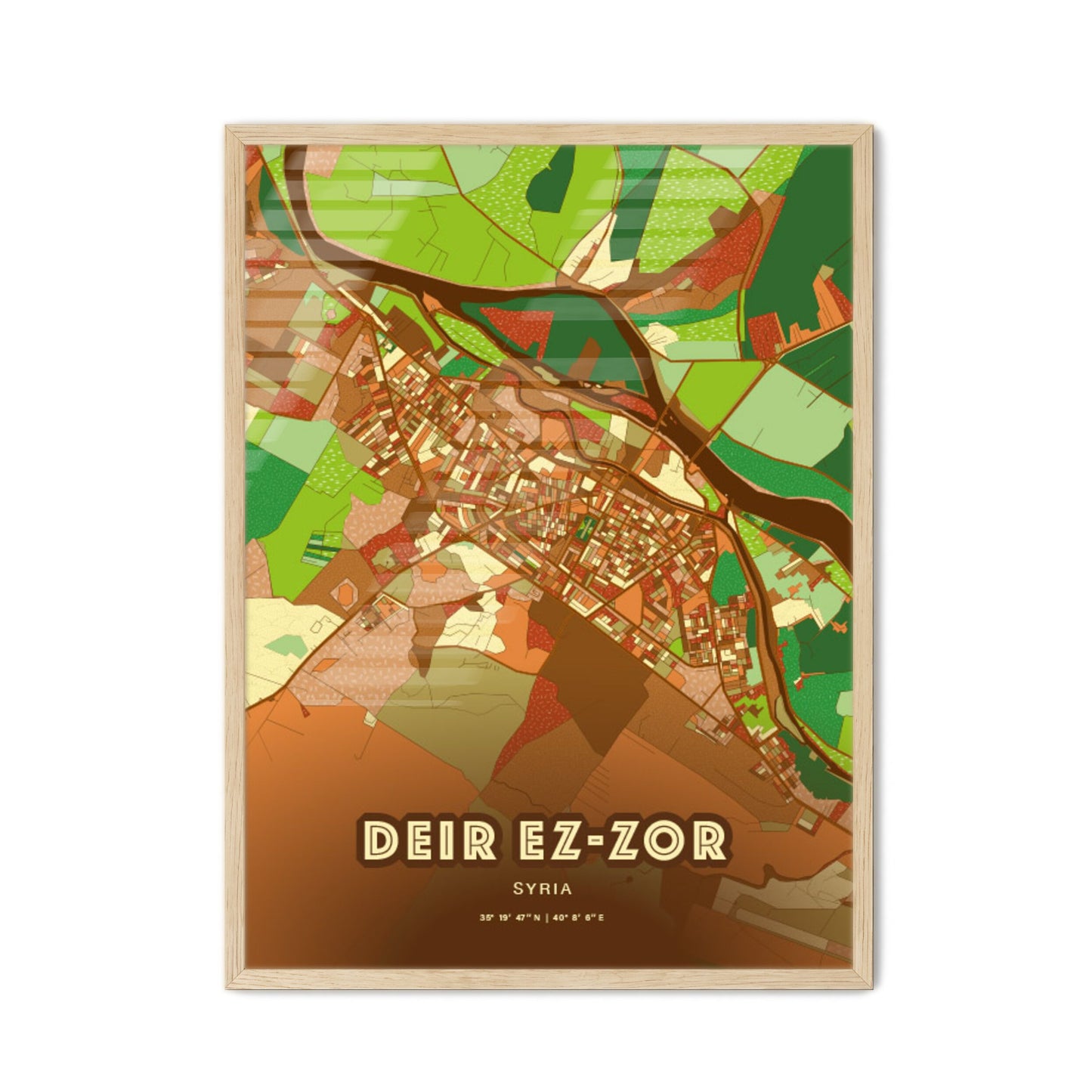 Colorful DEIR EZ-ZOR SYRIA Fine Art Map Farmhouse