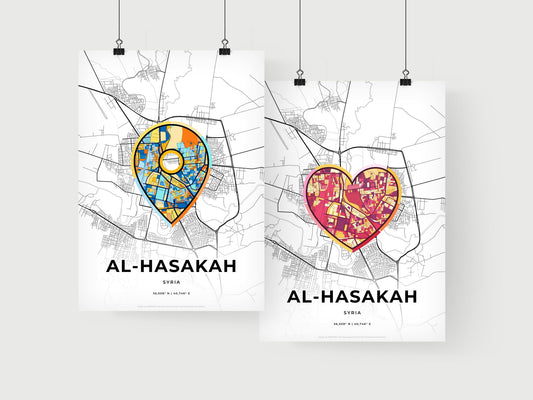 AL-HASAKAH SYRIA minimal art map with a colorful icon. Where it all began, Couple map gift.