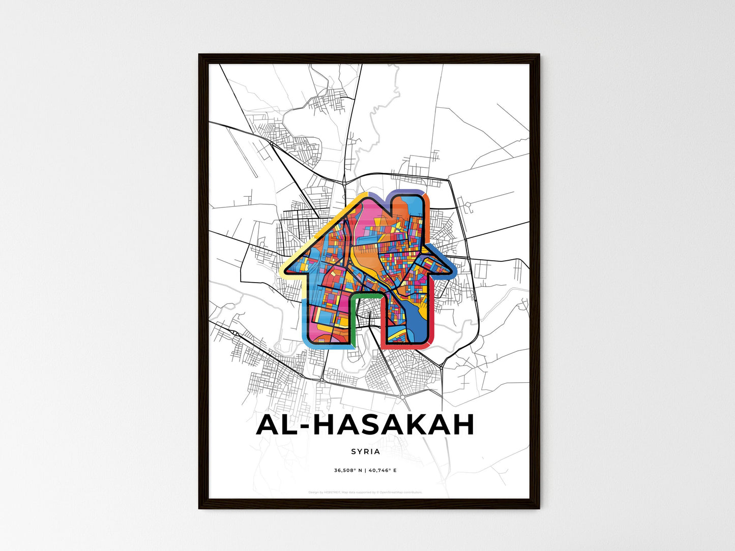 Al-Hasakah Syria wedding art map with home icon