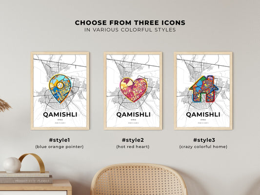 Qamishli Syria maps with colorful icons