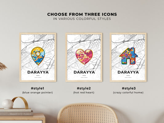 Darayya Syria maps with colorful icons