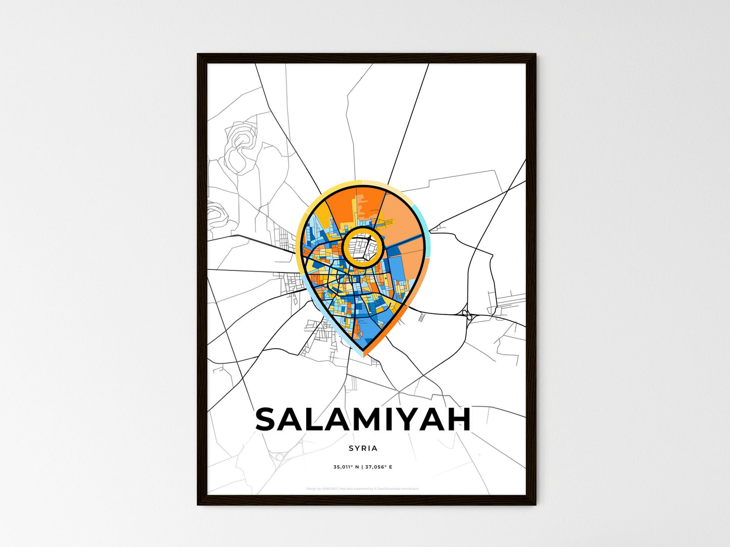 SALAMIYAH SYRIA minimal art map with a colorful icon. Where it all began, Couple map gift. Style 1