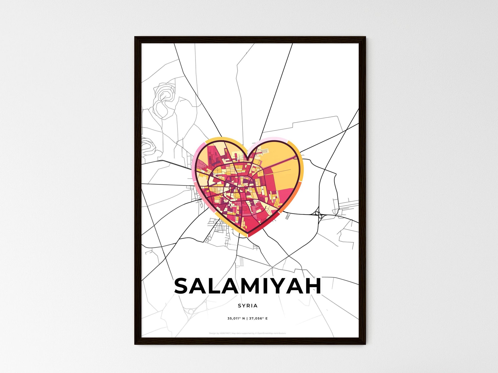 SALAMIYAH SYRIA minimal art map with a colorful icon. Where it all began, Couple map gift. Style 2