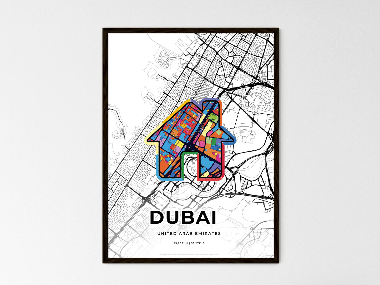 Dubai United Arab Emirates wedding art map with home icon