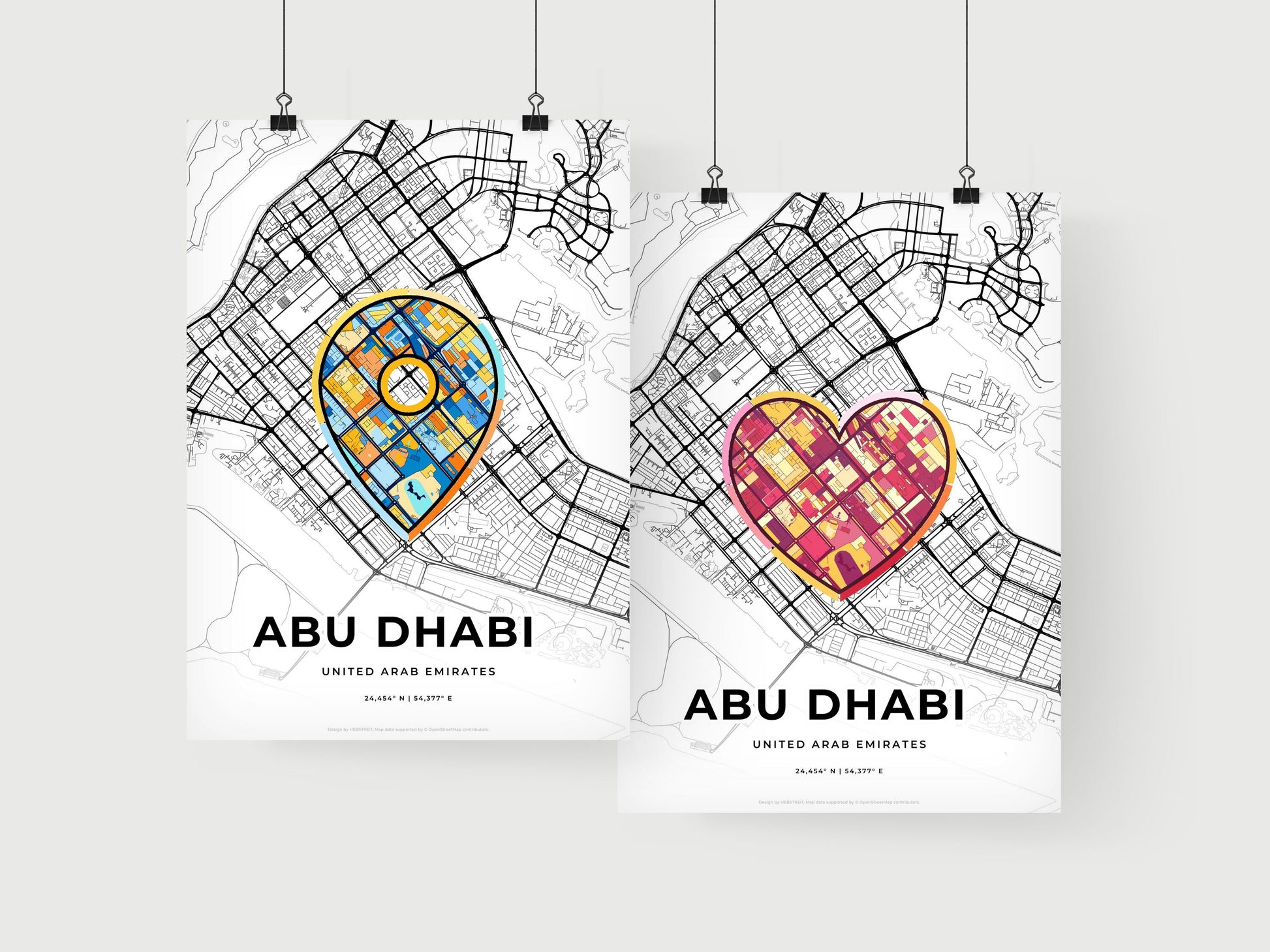 ABU DHABI UNITED ARAB EMIRATES minimal art map with a colorful icon. Where it all began, Couple map gift.