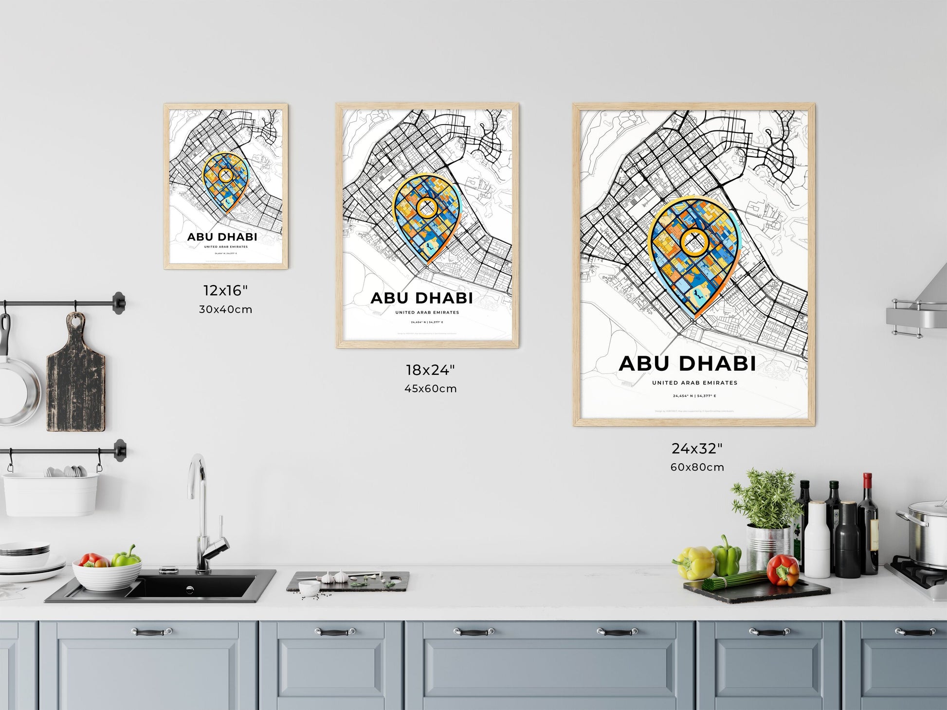 ABU DHABI UNITED ARAB EMIRATES minimal art map with a colorful icon. Where it all began, Couple map gift.