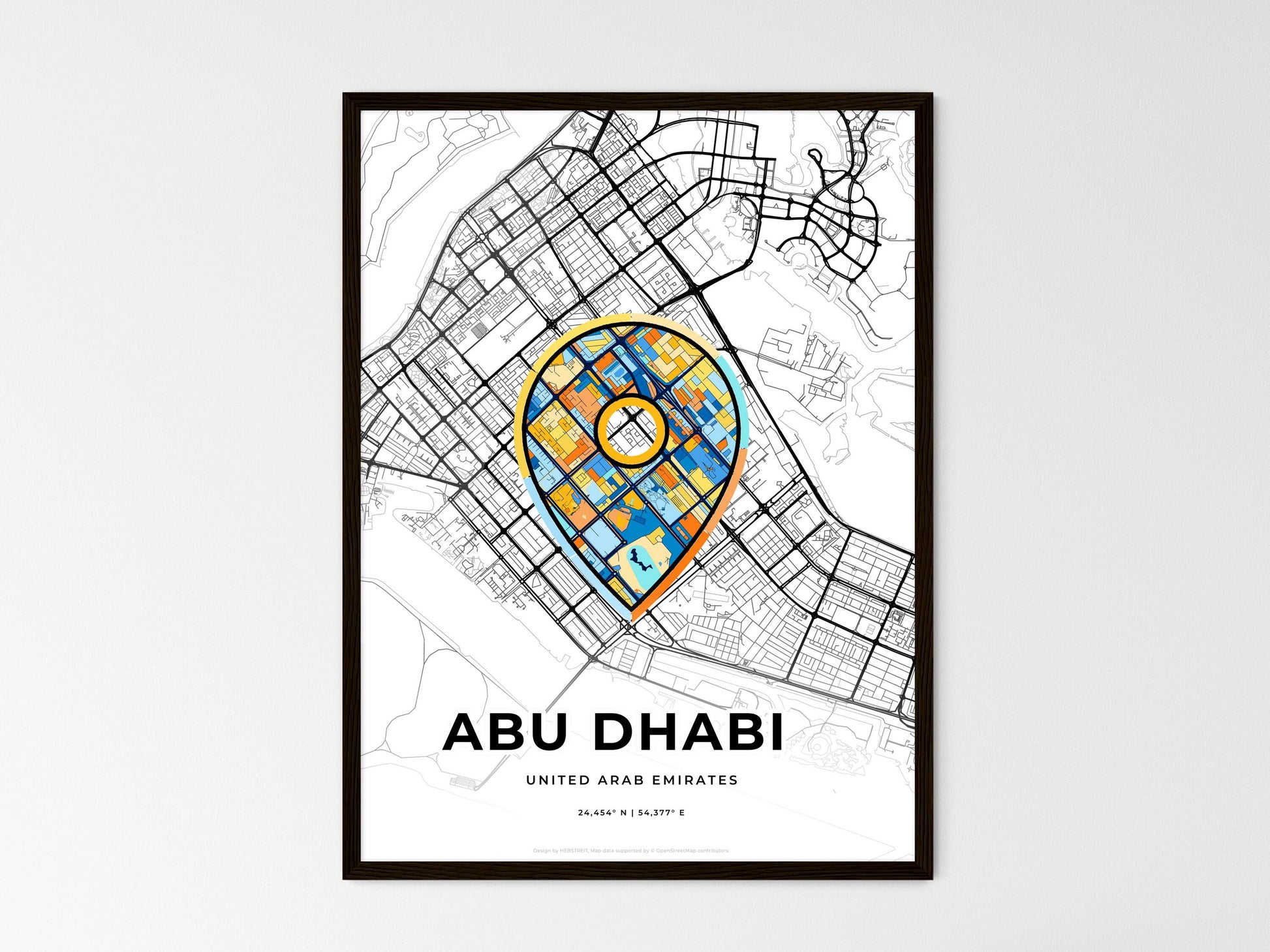 ABU DHABI UNITED ARAB EMIRATES minimal art map with a colorful icon. Where it all began, Couple map gift. Style 1