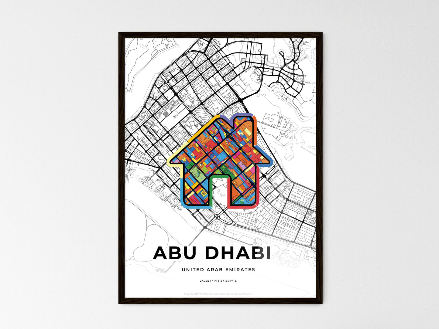 ABU DHABI UNITED ARAB EMIRATES minimal art map with a colorful icon. Where it all began, Couple map gift. Style 3