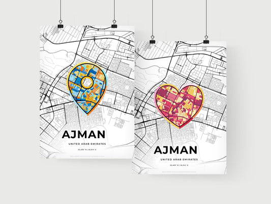 AJMAN UNITED ARAB EMIRATES minimal art map with a colorful icon. Where it all began, Couple map gift.