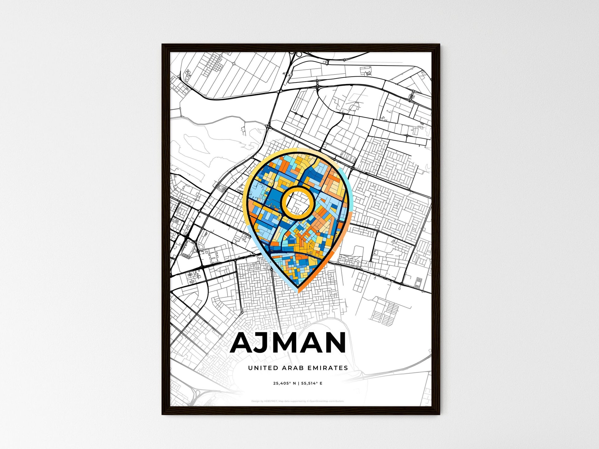 AJMAN UNITED ARAB EMIRATES minimal art map with a colorful icon. Where it all began, Couple map gift. Style 1