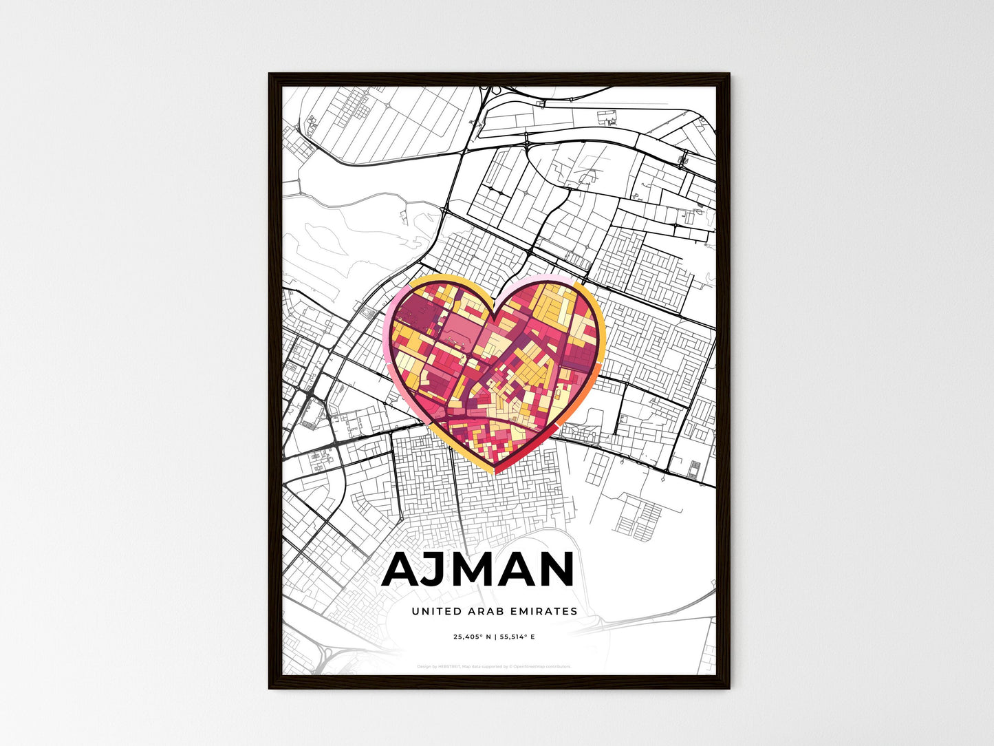 AJMAN UNITED ARAB EMIRATES minimal art map with a colorful icon. Where it all began, Couple map gift. Style 2