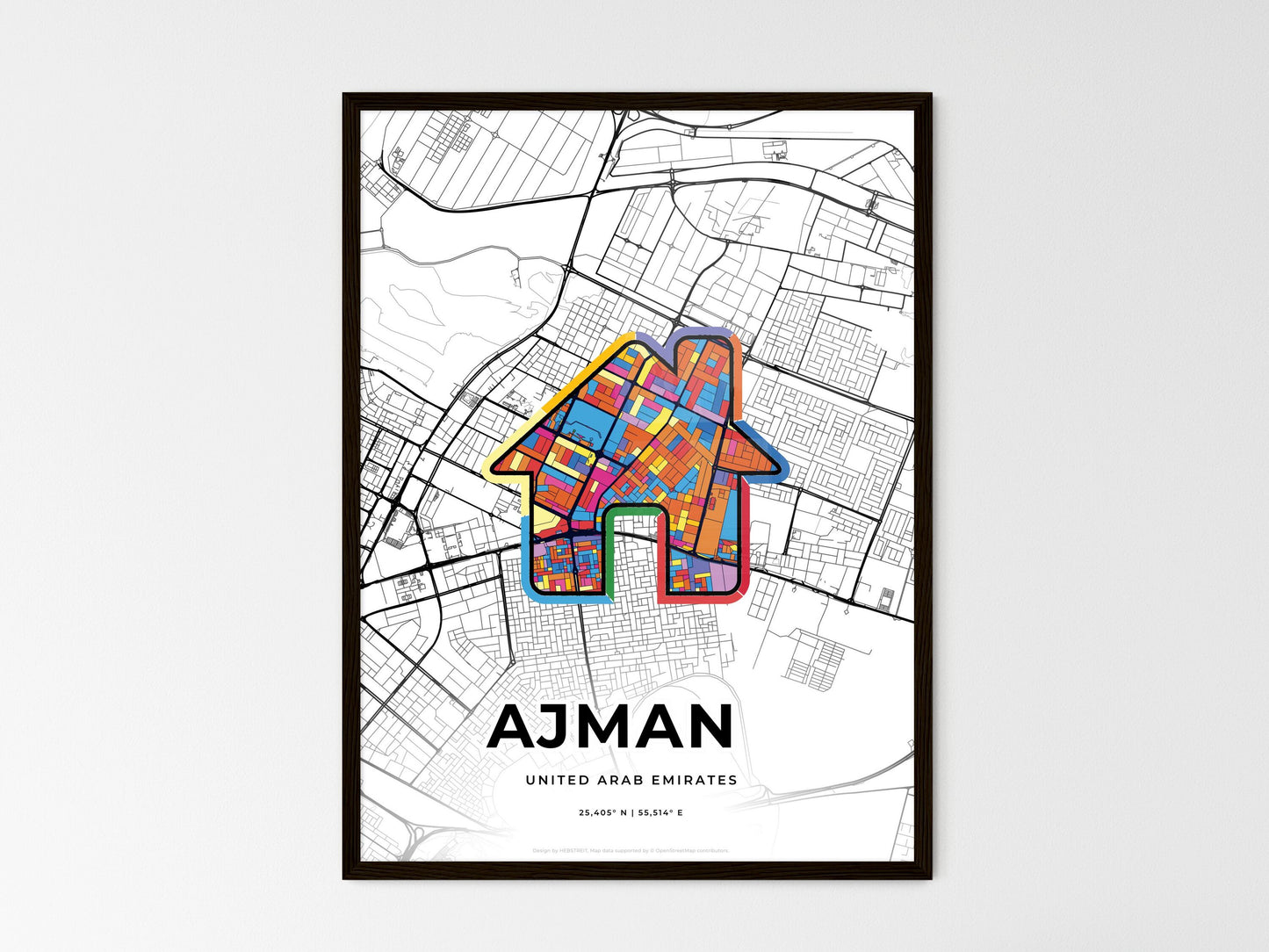 AJMAN UNITED ARAB EMIRATES minimal art map with a colorful icon. Where it all began, Couple map gift. Style 3